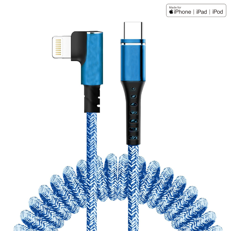 Coiled Type C-Lightning MFi cable
