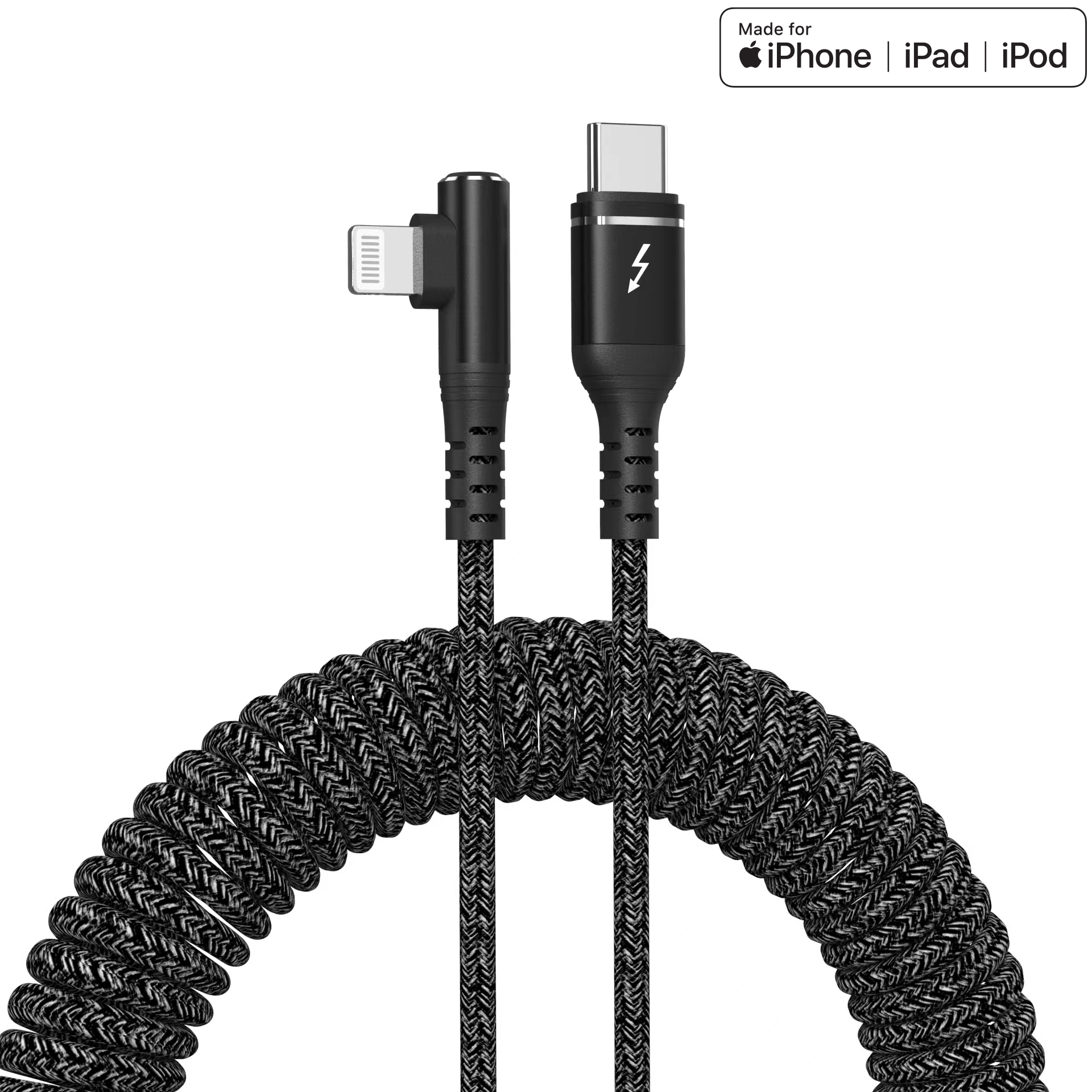 Coiled USB-C to Lightning MFi Cable