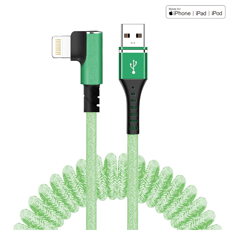 Coiled USB-A to Lightning MFi cable